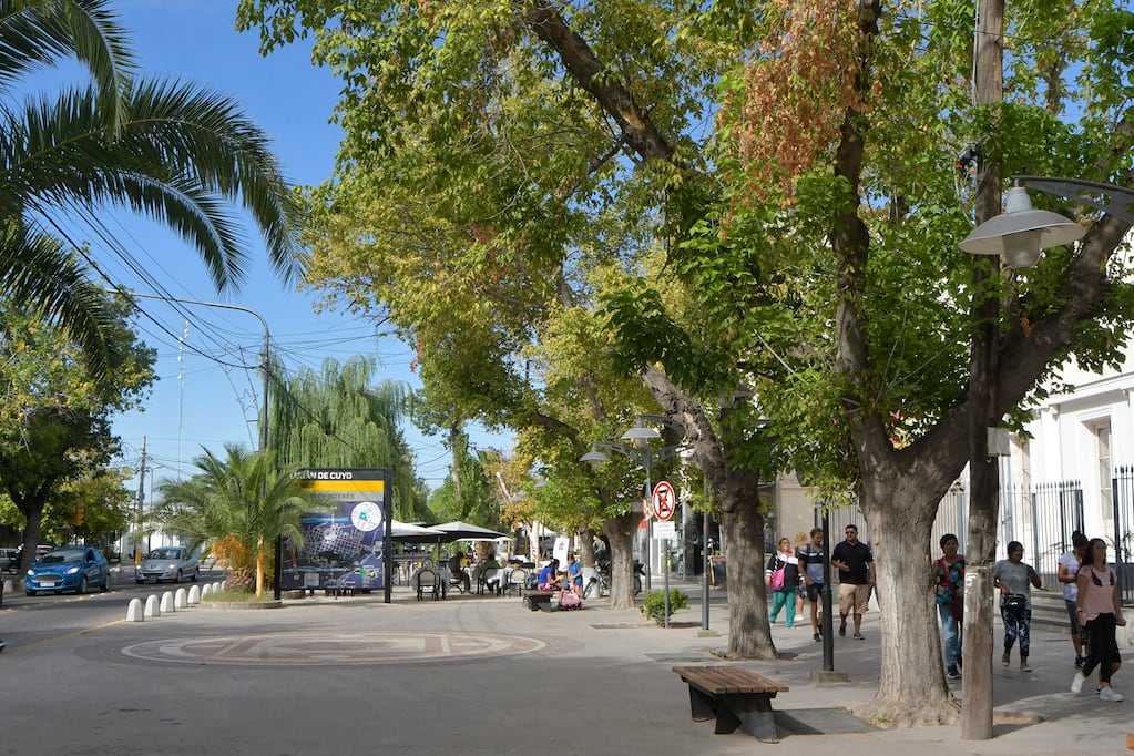Plaza departamental Luján de Cuyo, donde se rodó el inicio. En la esquina existía una comisaría, y donde estaba Aniceto existía la panadería La Porteña. Foto: Orlando Pelichotti