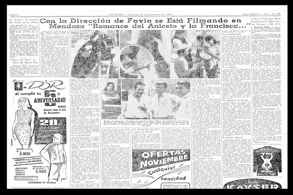 Diario Los Andes, del domingo 14 de noviembre 1965, reflejaba los secretos del set de filmación de esa película.

