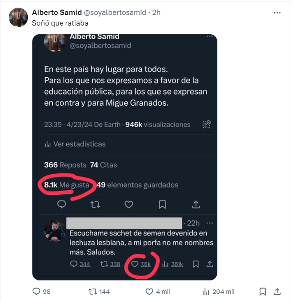 Alberto Samid se burló de los likes de Migue Granados
