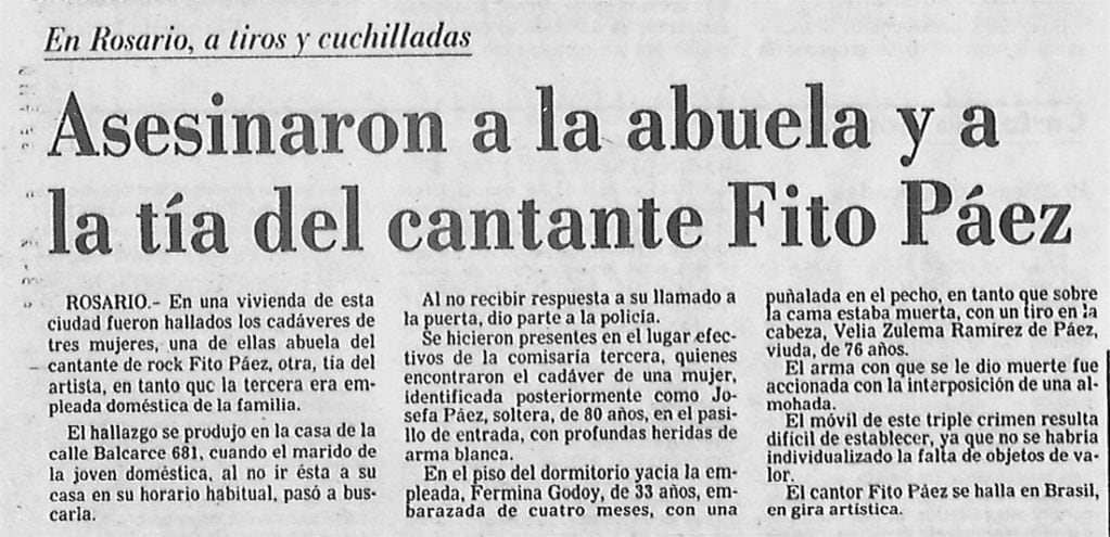 Quiénes fueron y qué ocurrió con los asesinos de las “abuelas” de Fito Páez, el trágico hecho del que nació uno de sus himnos. Foto: Twitter @conraro