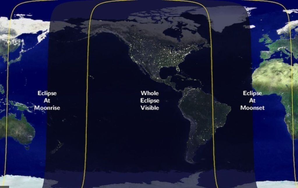 Este es el mapa del eclipse lunar de marzo 2024. Imagen: Earthsky.org