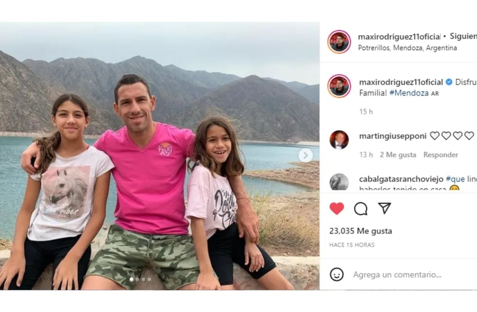 Maxi Rodríguez disfruta junto a su familia los paisajes mendocinos. / Foto: Instagram
