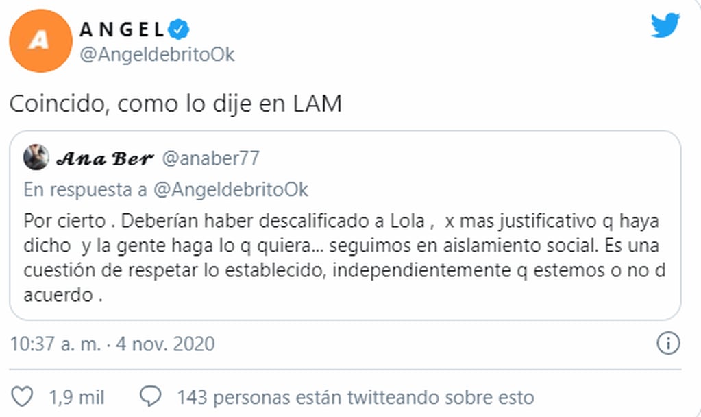 La respuesta de Ángel de Brito a un seguidor por el caso Lola Latorre