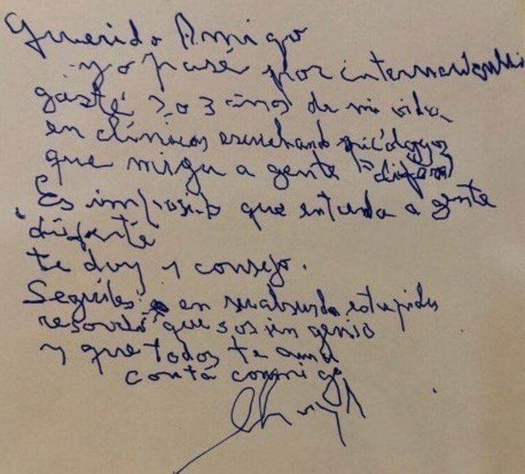 La carta de Charly García que escribió de puño y letra a su amigo Diego Maradona. / Gentileza.