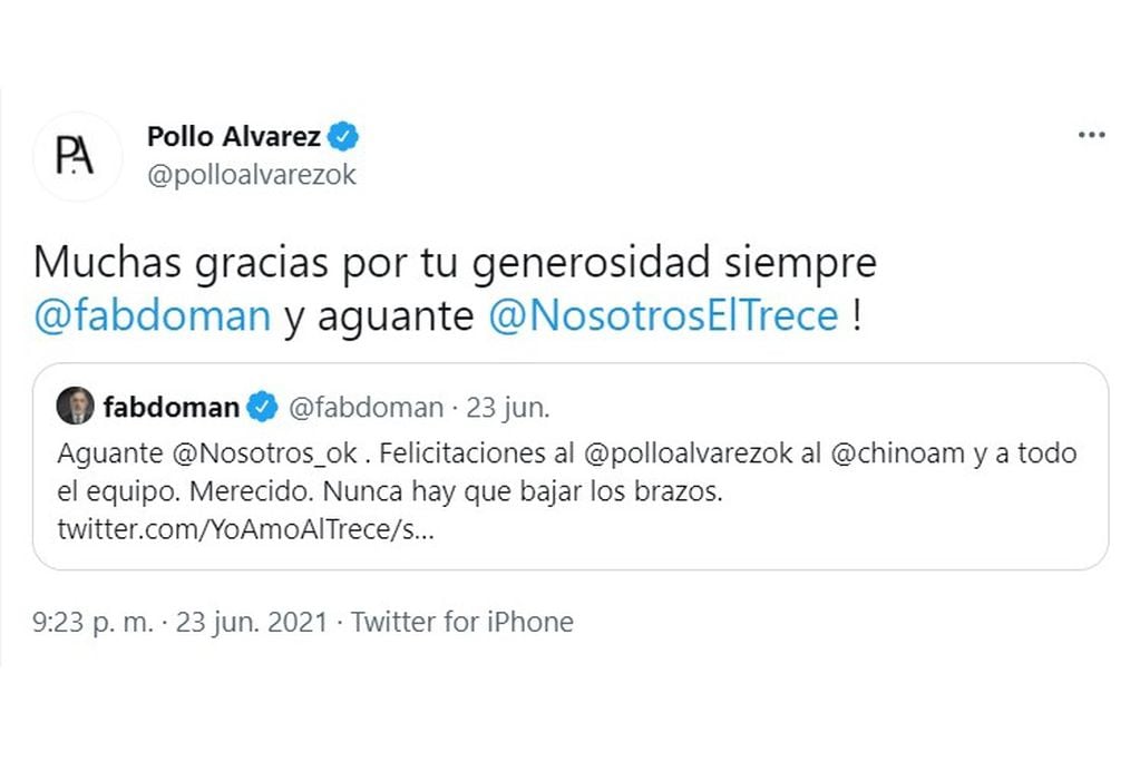 El retuit de "el Pollo" Álvarez que confirma el regreso de "Nosotros a la mañana".(Twitter).