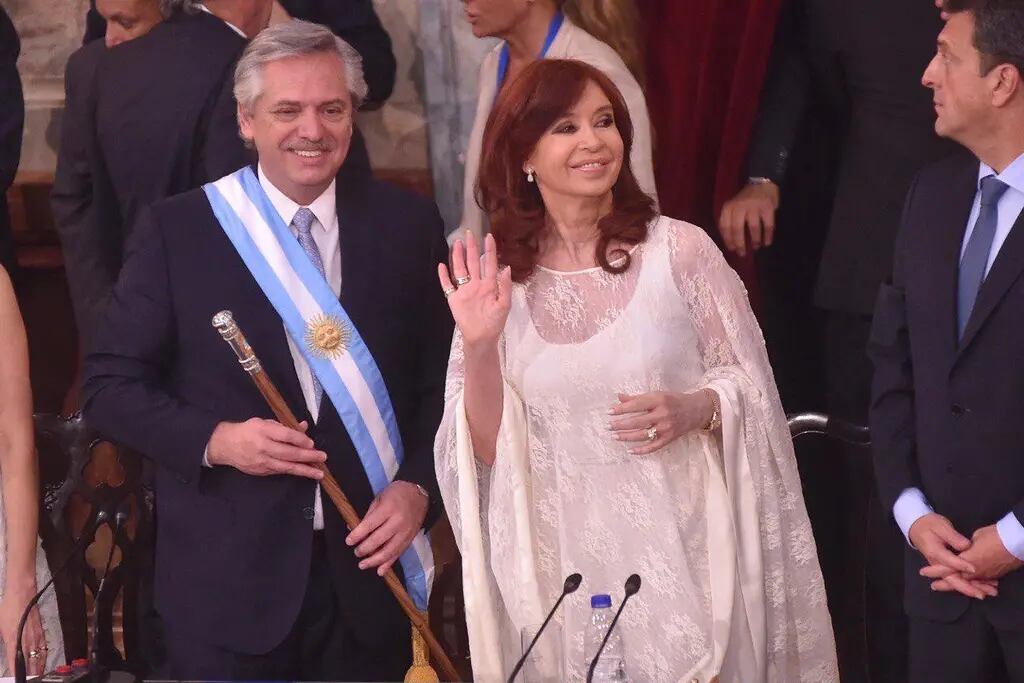  Alberto Fernández y Cristina Kirchner en el Congreso donde se llevó a cabo el acto de juramento presidencial. - Gentileza