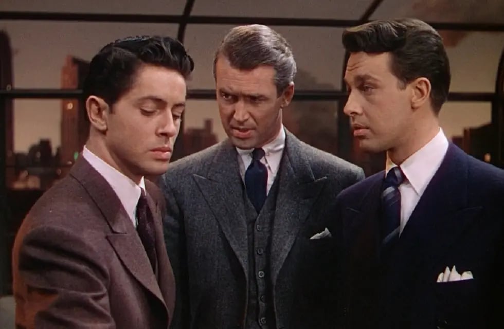 Los protagonistas de "Rope": Farley Granger, James Stewart y John Dall.