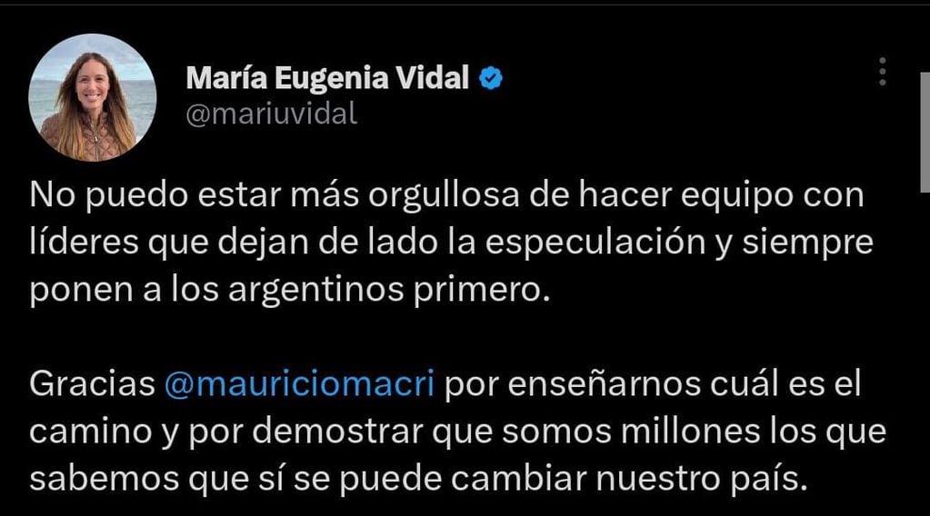 El mensaje de María Eugenia Vidal luego del anuncio de Mauricio Macri.