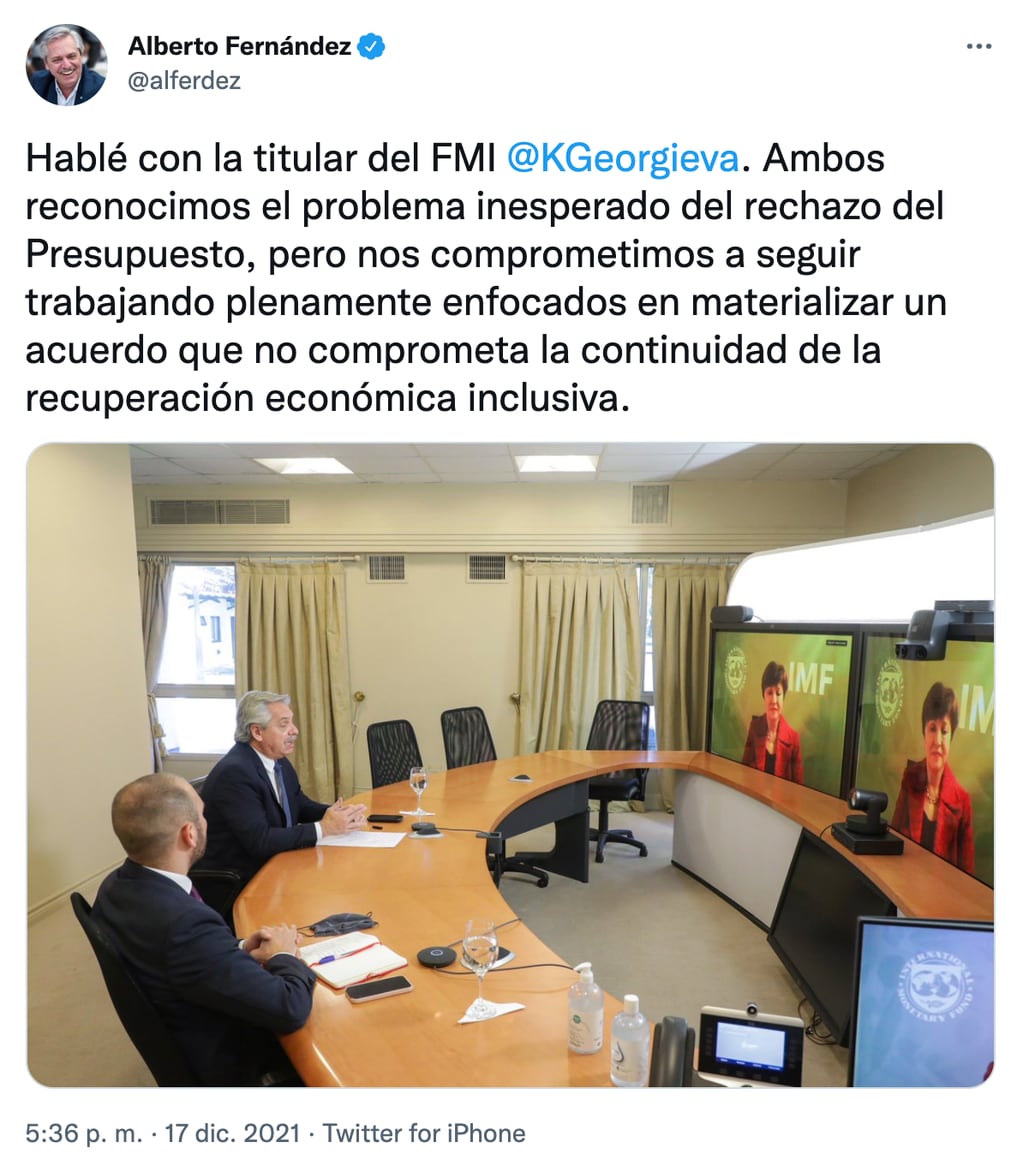 El presidente Alberto Fernández compartió un optimista mensaje tras la reunión con el FMI