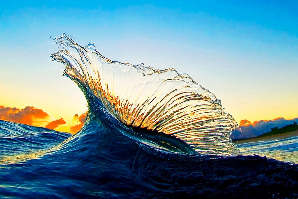Foto titulada "Marlin" dos olas creando una onda similar a la aleta de un marlín. La imagen aparece en el libro  "The Art of Waves" del fotógrafo Clark Little. Foro Clark Little vía AP