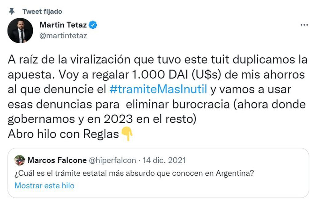 Martín Tetaz regalará 1000 dólares en criptomonedas a la personas que denuncie el trámite más inútil