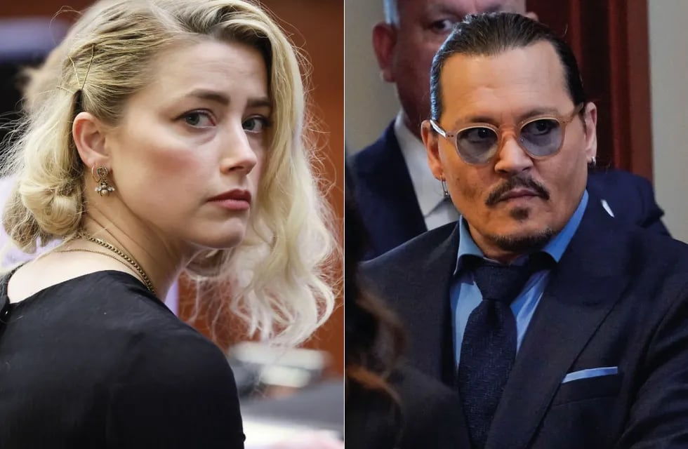 Amber Heard y Johnny Depp en diferentes etapas del juicio. (AP)