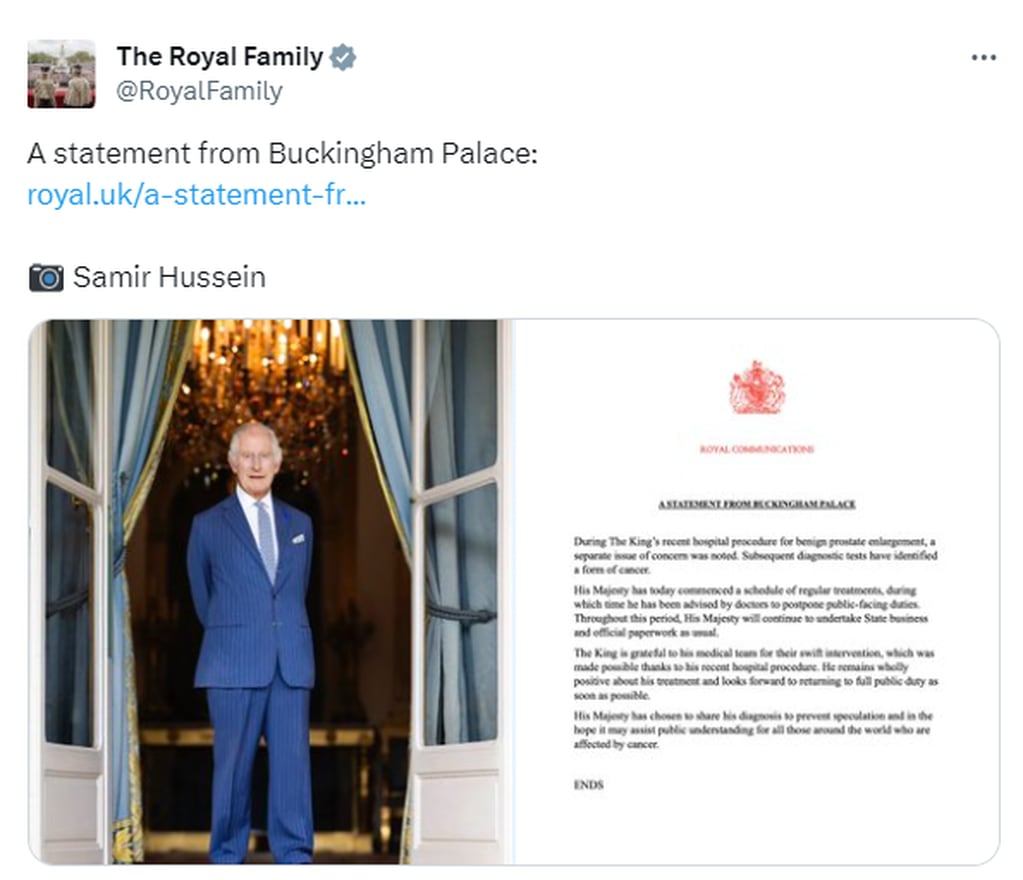 Los detalles sobre la salud del monarca fueron publicados en las redes se la familia real - X