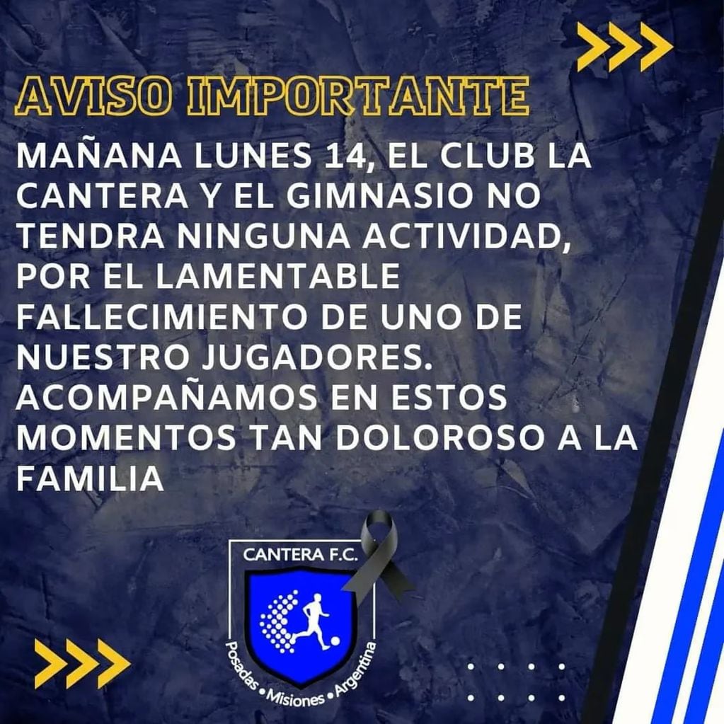 El comunicado del Club La Cantera de Posadas. (Foto: Misiones Online)