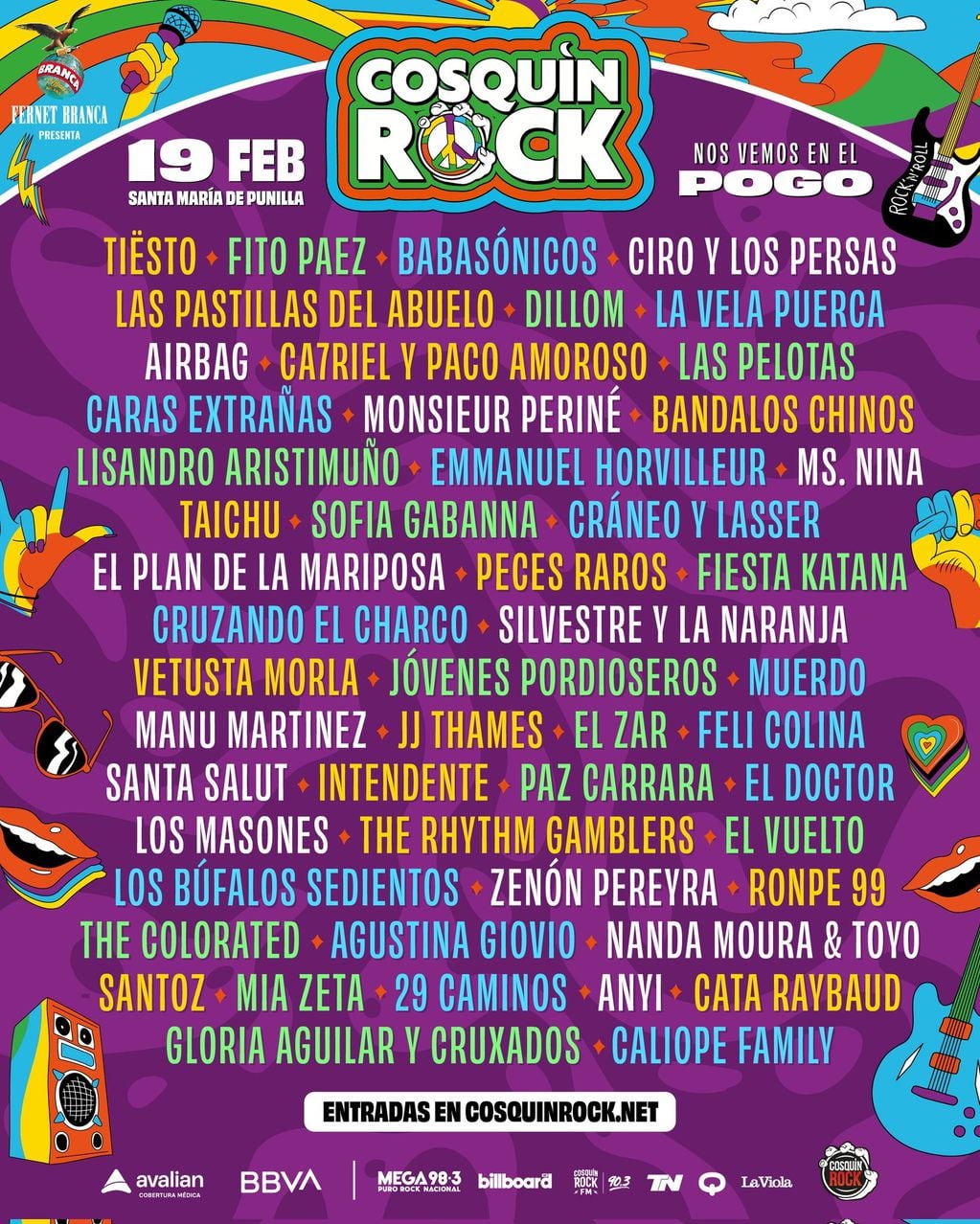 Grilla de artistas Cosquín Rock 2023 - 19 de febrero