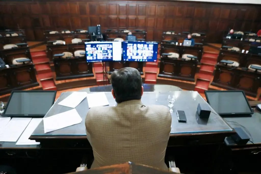 Vicegobernador. Abed (de espaldas) pidió disculpas a Bermejo por el incidente de ayer. Prensa Cámara de Diputados Mendoza
