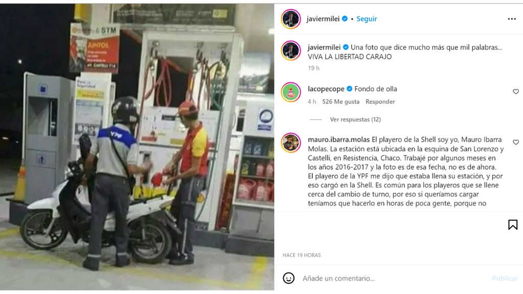 Mauro Ibarra Molas es el playero de Shell que confrontó a Javier Milei y explicó el contexto de la fotografía. Además, precisó que la imagen fue tomada entre 2016 y 2017. Foto: Captura de Instagram.