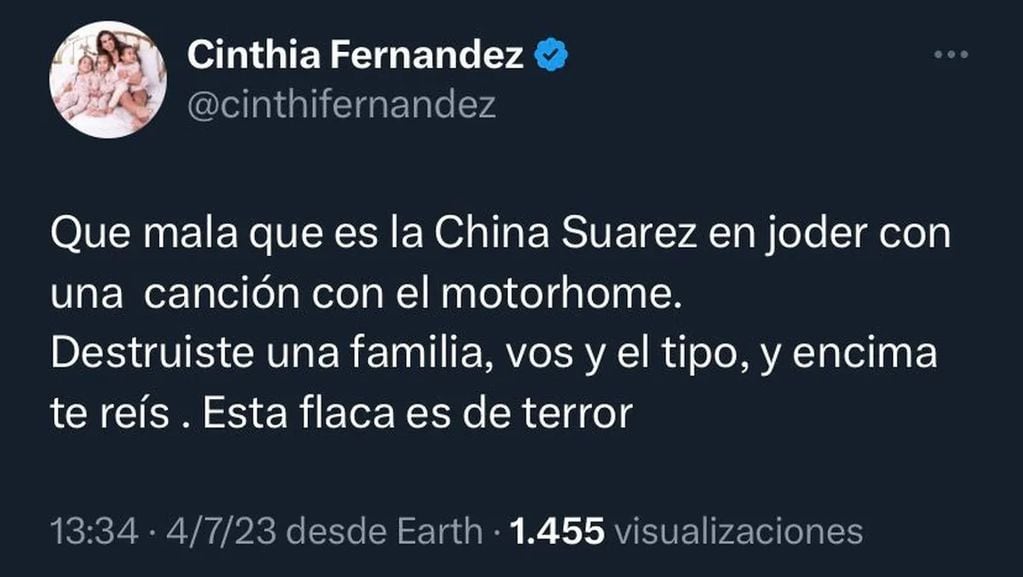 Cinthia Fernández destrozó a la China Suárez.