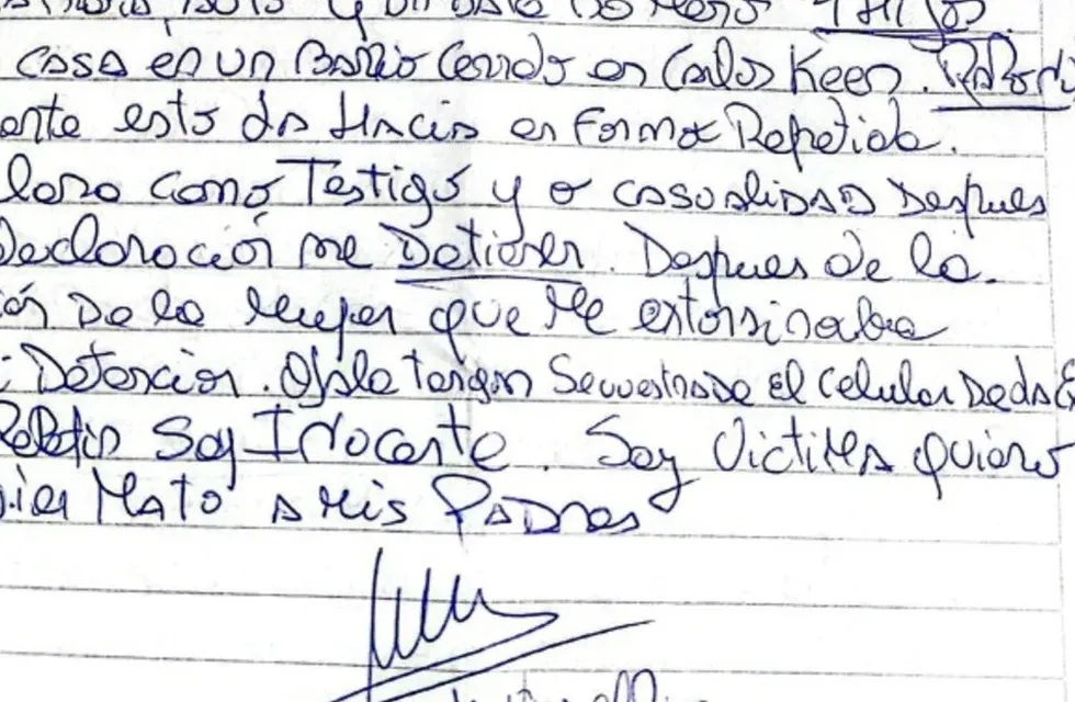 Una de las cartas que Del Río escribió desde una celda de la DDI de San Isidro. Foto: Web