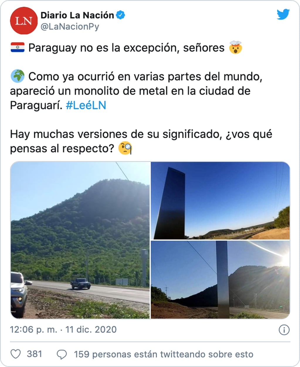 La publicación del diario La Nación de Paraguay.