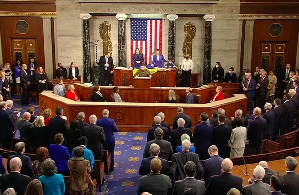 Volodimir Zelenski, presidente de Ucrania, en un discurso ante congresistas estadounidenses durante su breve visita a Washington.