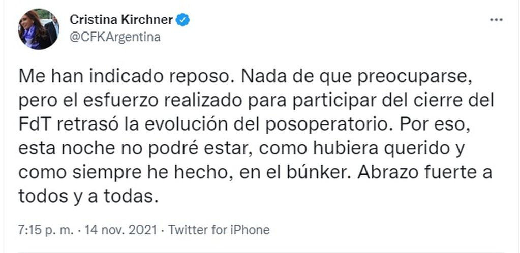 (Twitter: @CFKArgentina) 