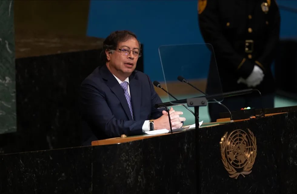 El presidente de Colombia, Gustavo Petro, pronuncia un discurso en la 77ª sesión de la Asamblea General de la ONU en la sede de la organización en la ciudad de Nueva York, EE.UU., el 20 de septiembre de 2022.
