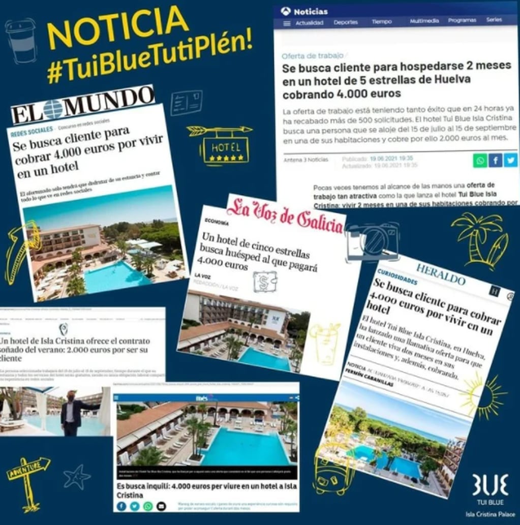 El hotel Tui Blue de Isla Cristina Huelva ofrece a una persona alojamiento gratis durante dos meses.