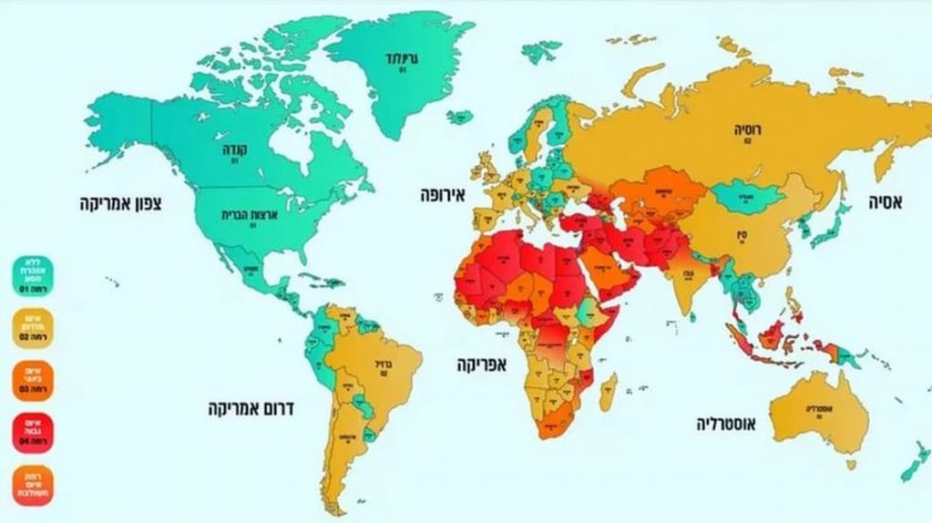 El mapa de los diferentes niveles de alerta para ciudadanos israelíes en todo el mundo. Gentileza: Gobierno de Israel.