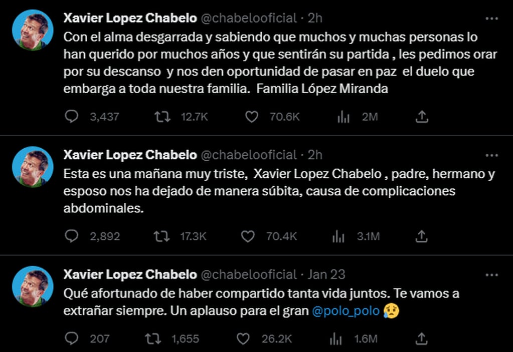 Familiares de Chabelo comunicaron su muerte a través de Twitter. Foto: Twitter/@chabelooficial