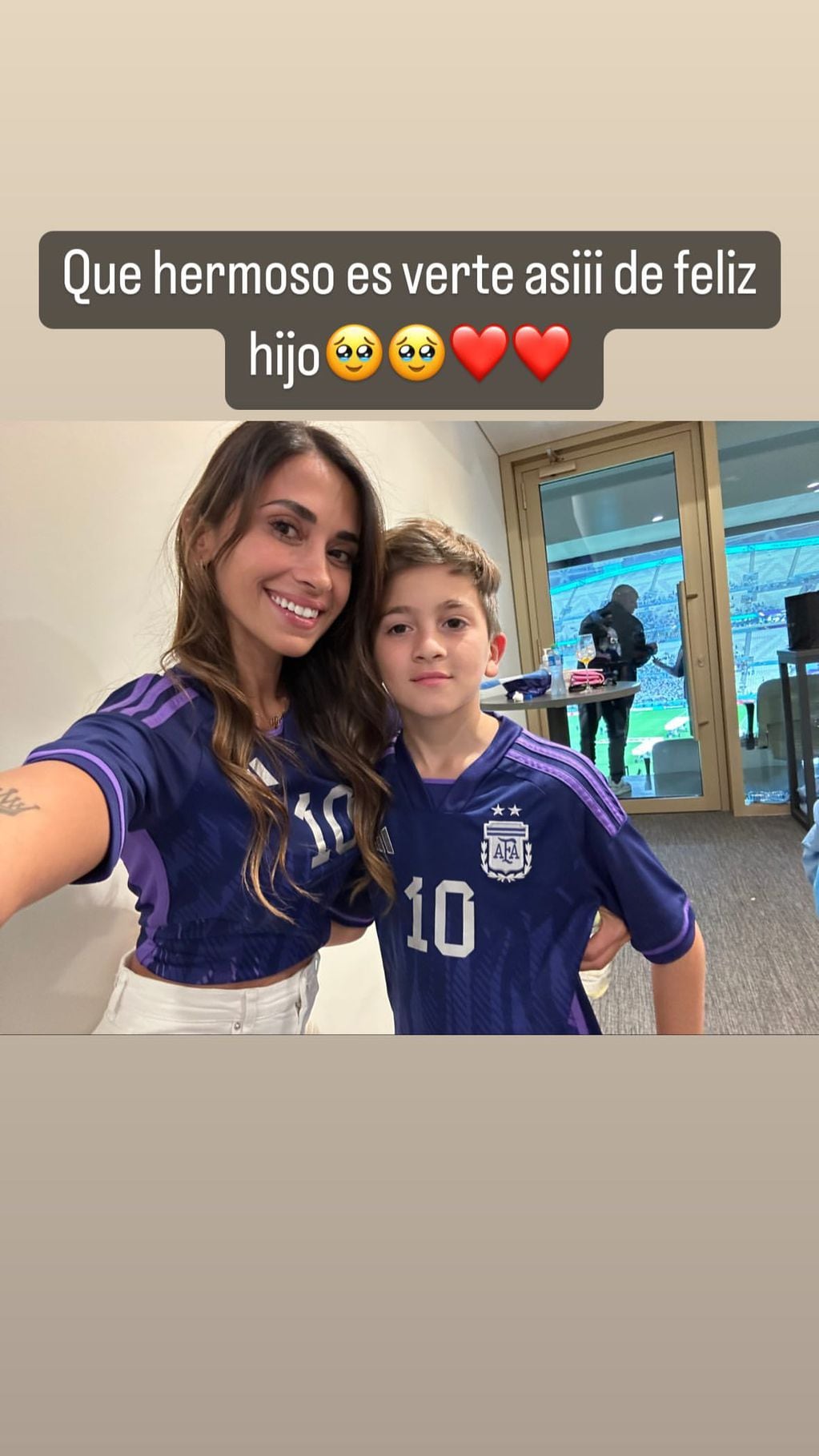 Antonela Roccuzzo y sus hijos celebraron la victoria de la Selección Argentina y Messi.