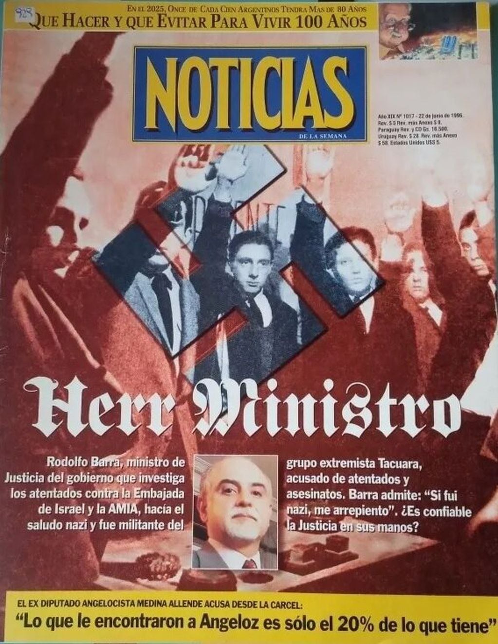 La tapa de la revista Noticias que generó la renuncia del ministro de justicia de Carlos Menem.