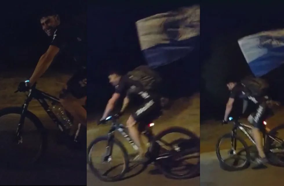 Video: el hincha fanático del Tomba que viajó hasta San Luis en bicicleta y se volvió viral.