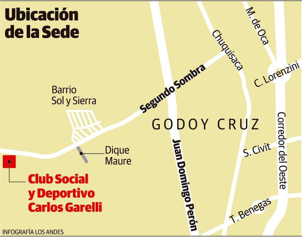 Ubicación del Club Social Carlos Garelli, en el piedemonte de Godoy Cruz.