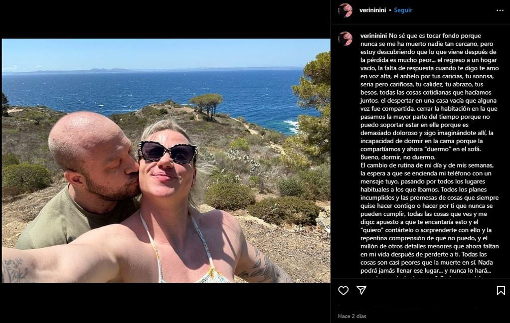 Posteo de Vera Schroeder, pareja de Villano Fitness, en el que despidió a su pareja con un desgarrador mensaje. Foto: Instagram