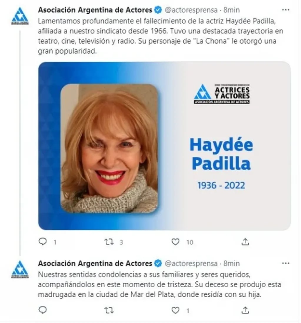 La actriz Haydée Padilla falleció a los 86 años