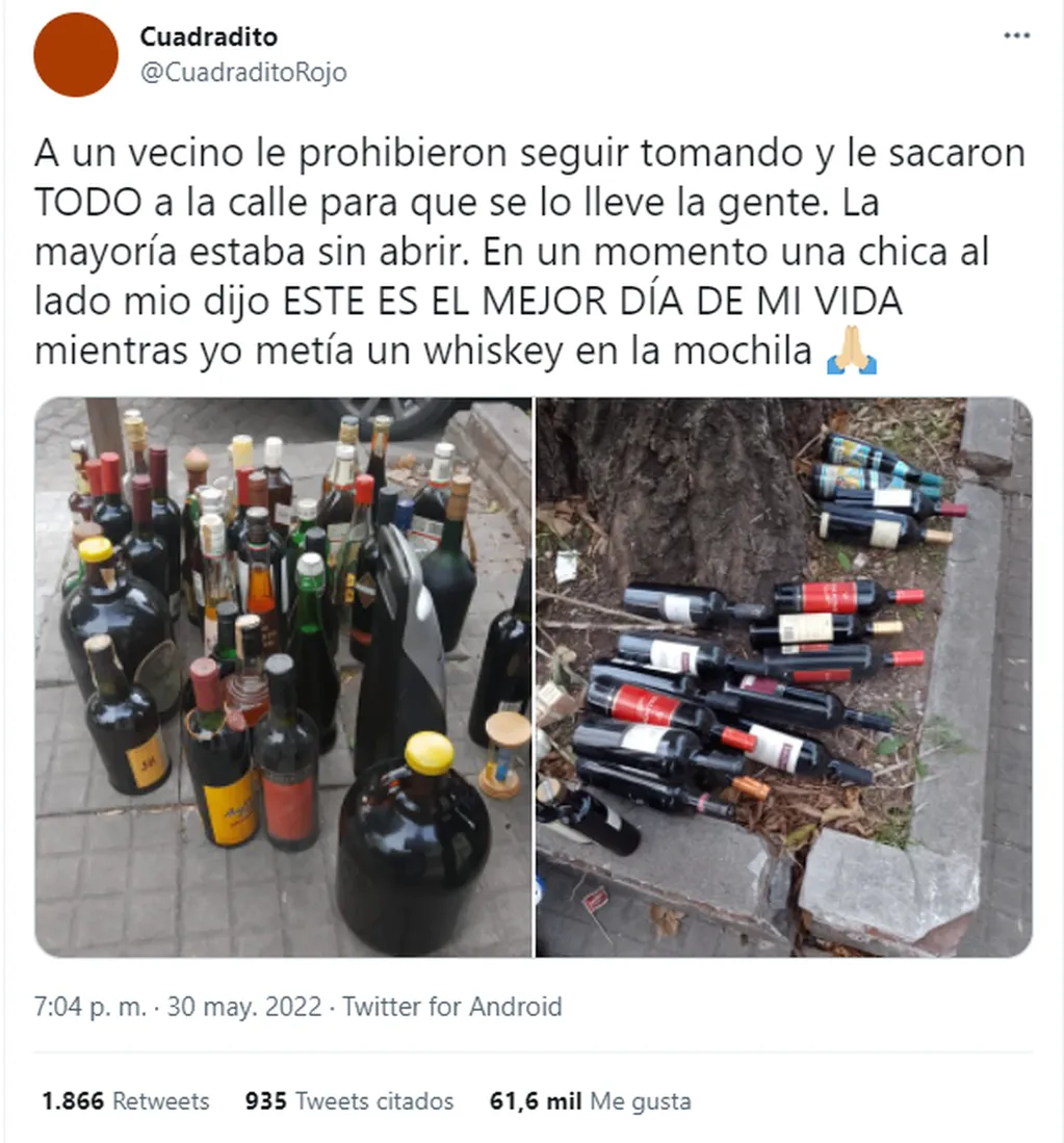 Dejó todas las bebidas en vereda para que se la llevaran los vecinos y se volvió viral en redes. / Foto: La Voz
