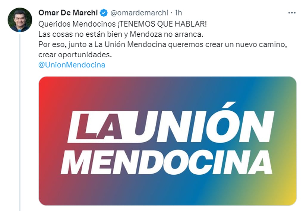 El diputado nacional y precandidato a la gobernación, Omar De Marchi, presentó el frente en las redes sociales.