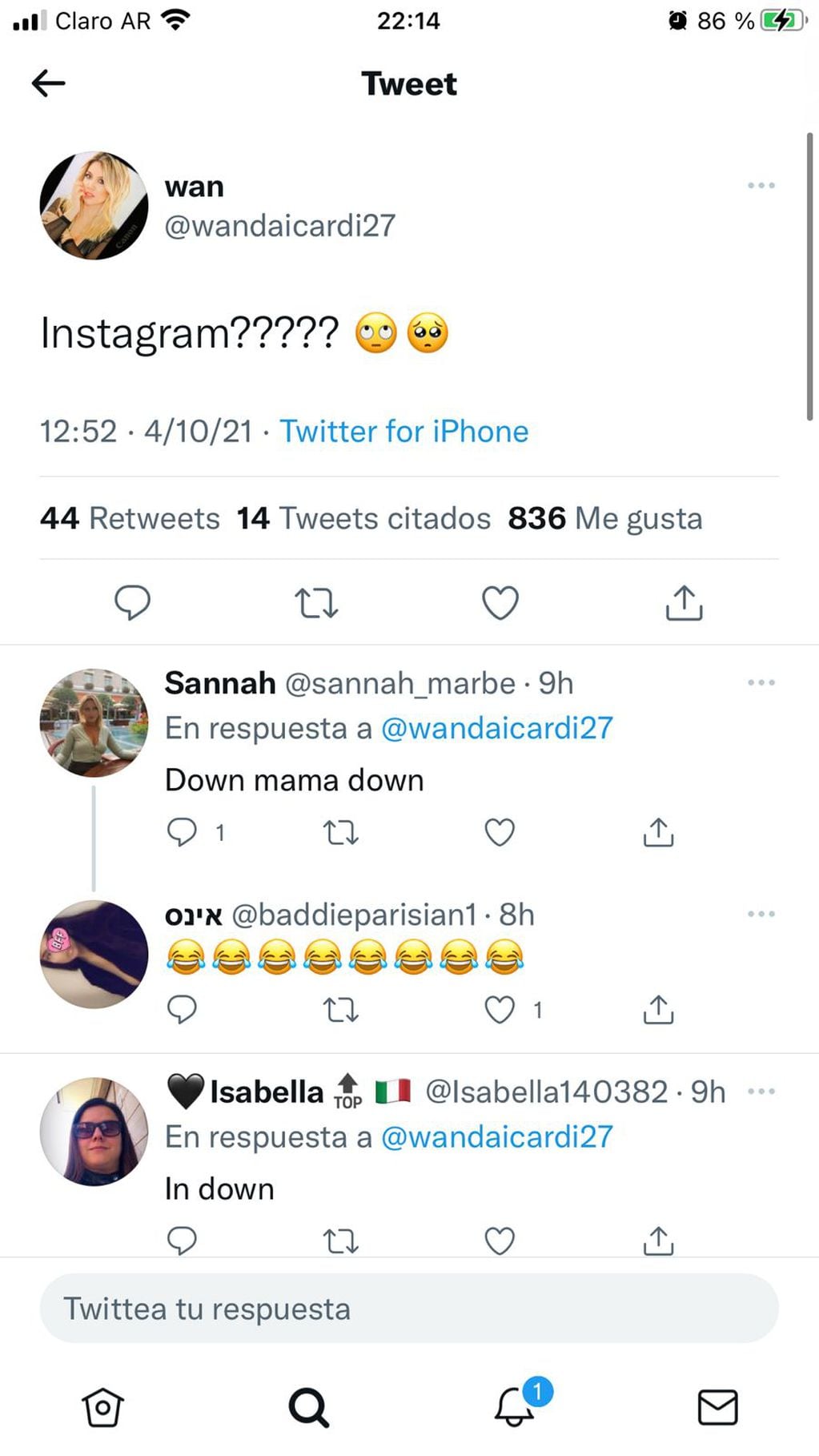 Wanda Nara tras la caída de Instagram.
