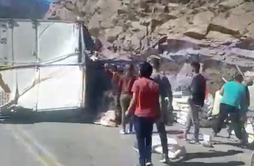 Saquearon un camión con pollos que volcó en Alta Montaña, sobre ruta 7 camino a Chile.