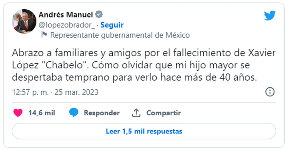 El presidente mexicano despidió a Chabelo. Foto: Twitter/@lopezobrador_