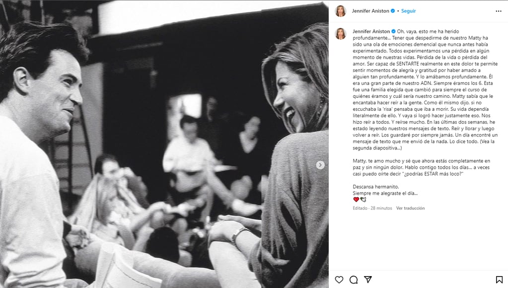 El mensaje de Jennifer Aniston en Instagram