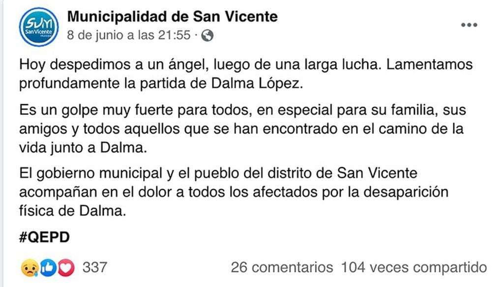 El mensaje de la Municipalidad de San Vicente por la muerte de la niña de 7 años - 