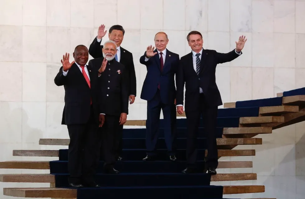 Presidentes de los países miembro del BRICS: China, India, Sudáfrica, Brasil y Rusia.