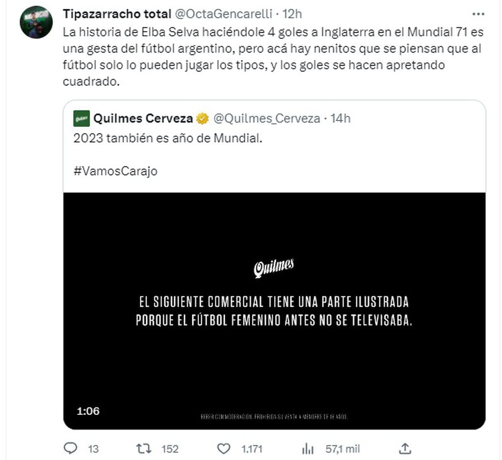 Con la voz de la Sole, el spot de Quilmes para la Selección Femenina emocionó a las redes (Twitter)