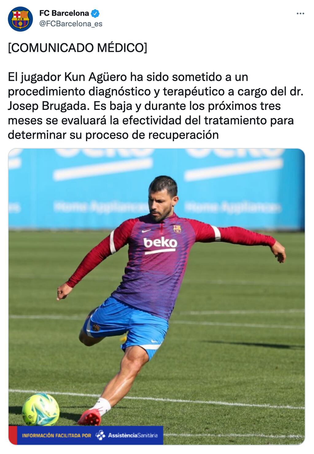 Comunicado oficial del FC Barcelona sobre la salud del Kun Agüero