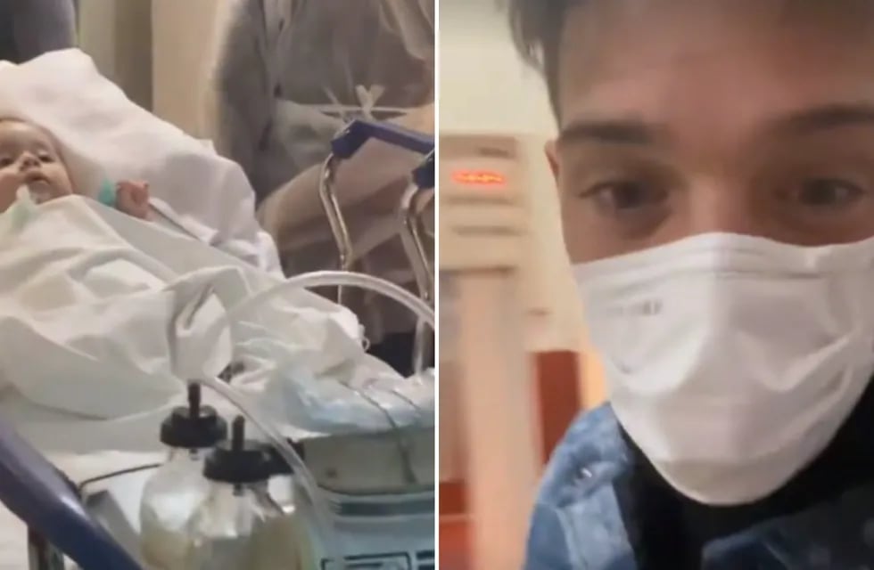 Santi Maratea se cruzó con emita en uno de los pasillos del hospital donde la beba recibió la primera parte del tratamiento médico. Instagram.