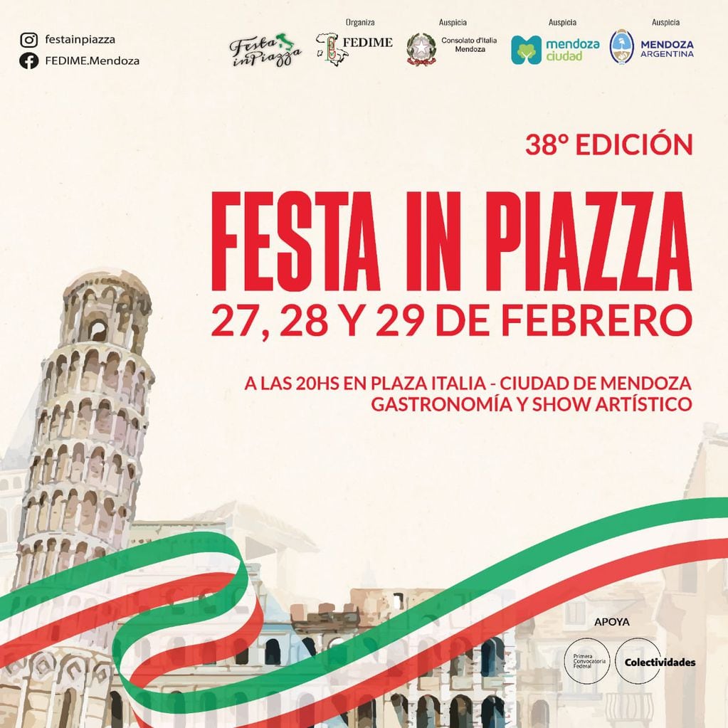 Se aproxima la 38° edición de la emblemática Festa in Piazza, una seguidilla de 3 noches que celebra y conmemora la cultura y tradición de las familias italianas en Mendoza.