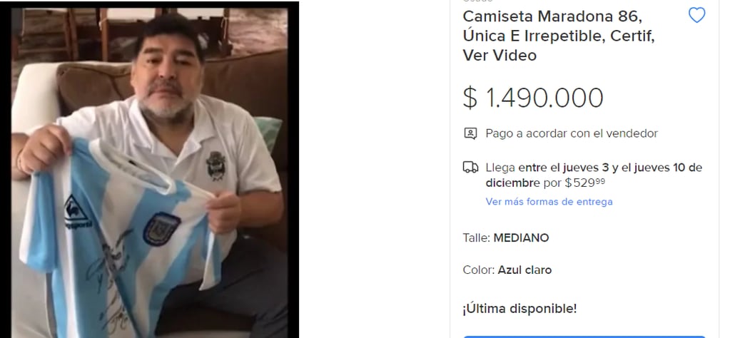 Se disparó la venta de las camisetas firmadas por Maradona. / Gentileza.