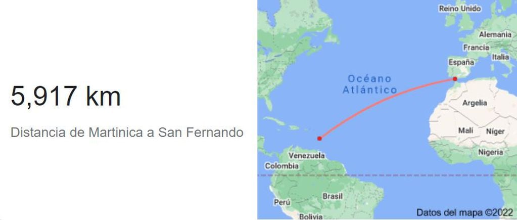 Los mendocinos se embarcarán en una isla del Caribe, cruzarán el Océano y llegarán a Cádiz 35 días después. / Google Maps